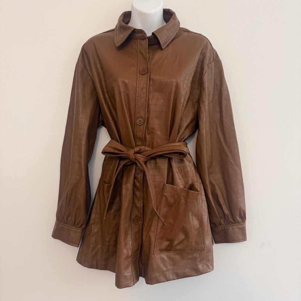 Marc New York Faux Leather Belted Jacket | Brown Croc-Embossed | Size M - Picture 3 of 14